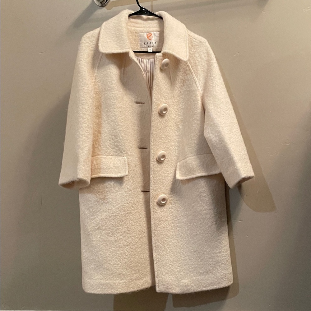 LEDiN Cream Wool Blend Coat Women’s S 60s Mod Retro Bouclé Button Jacket